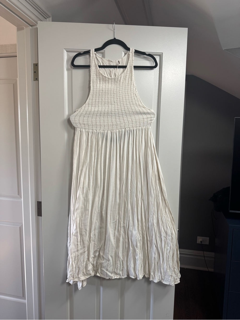 Free People Cream Sleeveless Smocked Bodice Maxi Dress